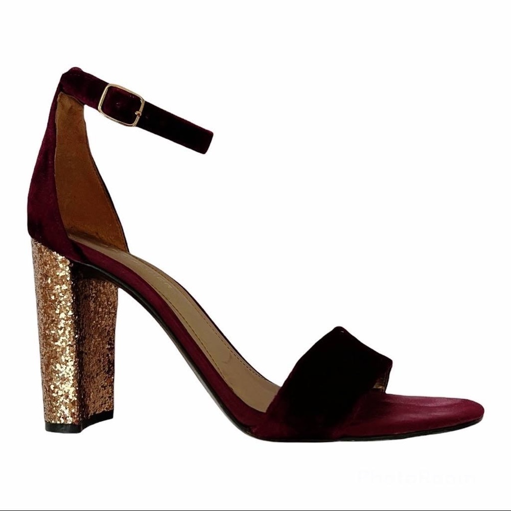 MARC FISHER  Burgundy Velvet with Glitter Block Heels - 7